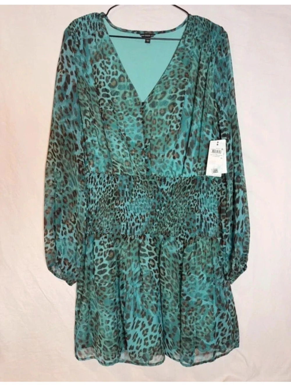 NWT Guess Teal Cheetah Leopard Dress Large